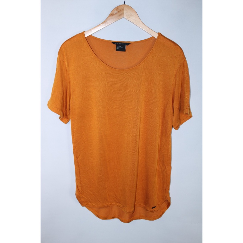 Armani Exchange Women's Large Orange Round Neck Stretchy T-Shirt